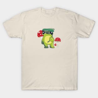 Cute Frog with Leaf Umbrella and Mushrooms Cottagecore T-Shirt